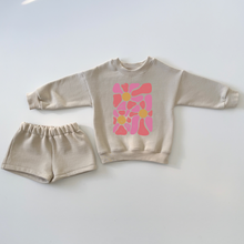 Load image into Gallery viewer, Mini Tan &quot;Groovy Floral&quot; Shorty-Set
