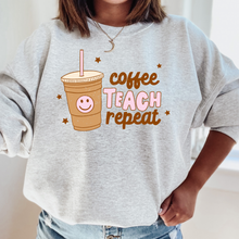 Load image into Gallery viewer, Adult Ash &#39;Coffee Teach Repeat&#39; Crewneck
