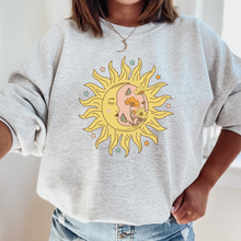 Load image into Gallery viewer, Adult Ash Grey &quot;Celestial Sun Moon&quot; Crewneck
